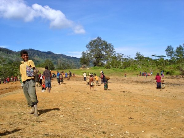 Helping locals build an airstrip - by hand